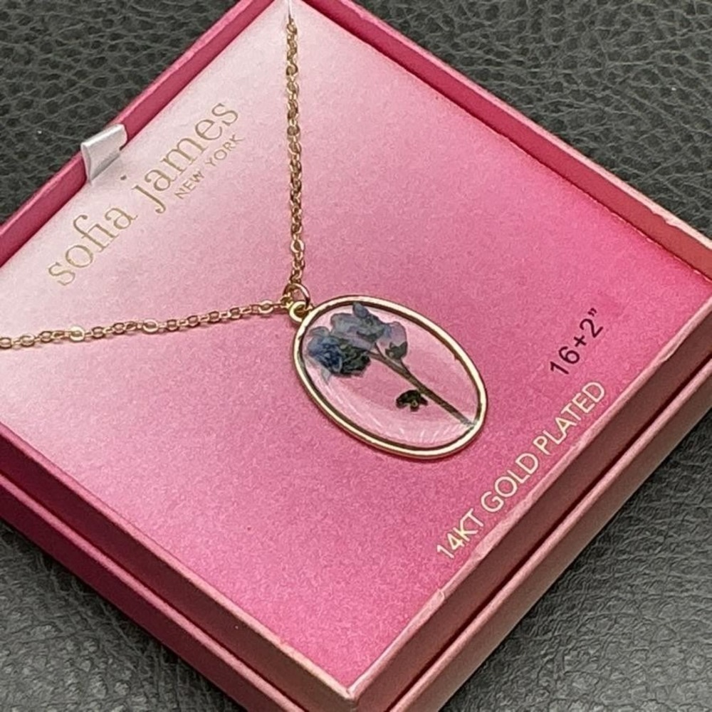 Sofia James Necklace‎ 14KT Gold Plated Flower Oval Pendant 16+2" Womens Fashion